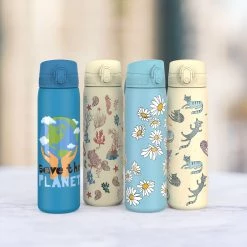 Water Bottles Ion8 Leak Proof Slim Water Bottle, Stainless Steel, Cats, 600ml (20oz)