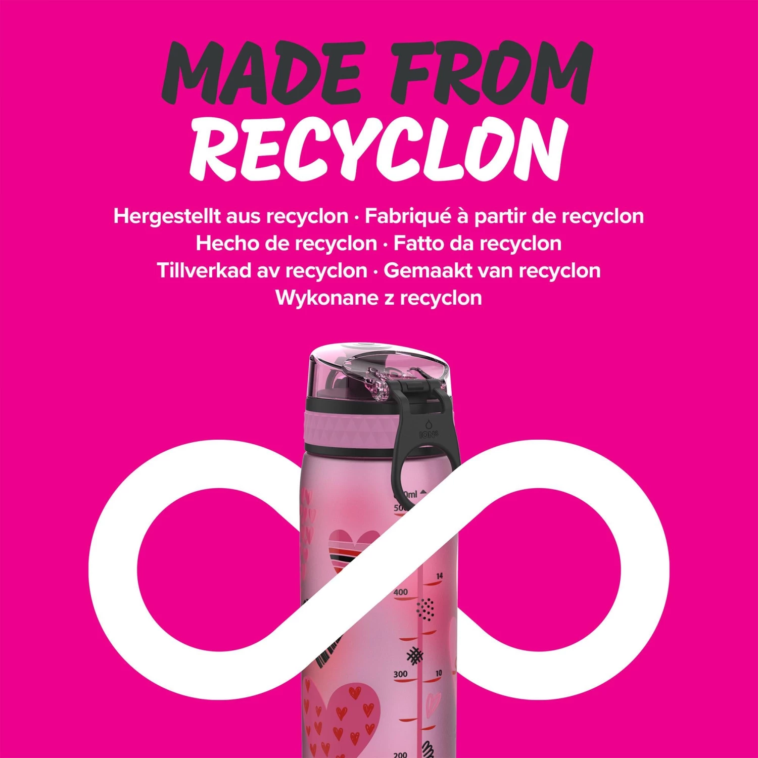 Ion8 Leak Proof Slim Water Bottle, BPA Free, Hearts, 600ml Water Bottles 5 Ion8 Leak Proof Slim Water Bottle, BPA Free, Hearts, 600ml Water Bottles