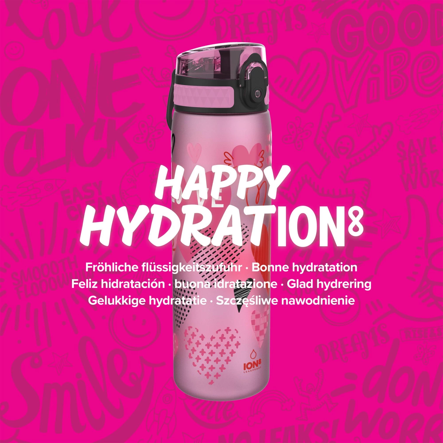 Ion8 Leak Proof Slim Water Bottle, BPA Free, Hearts, 600ml Water Bottles 7 Ion8 Leak Proof Slim Water Bottle, BPA Free, Hearts, 600ml Water Bottles