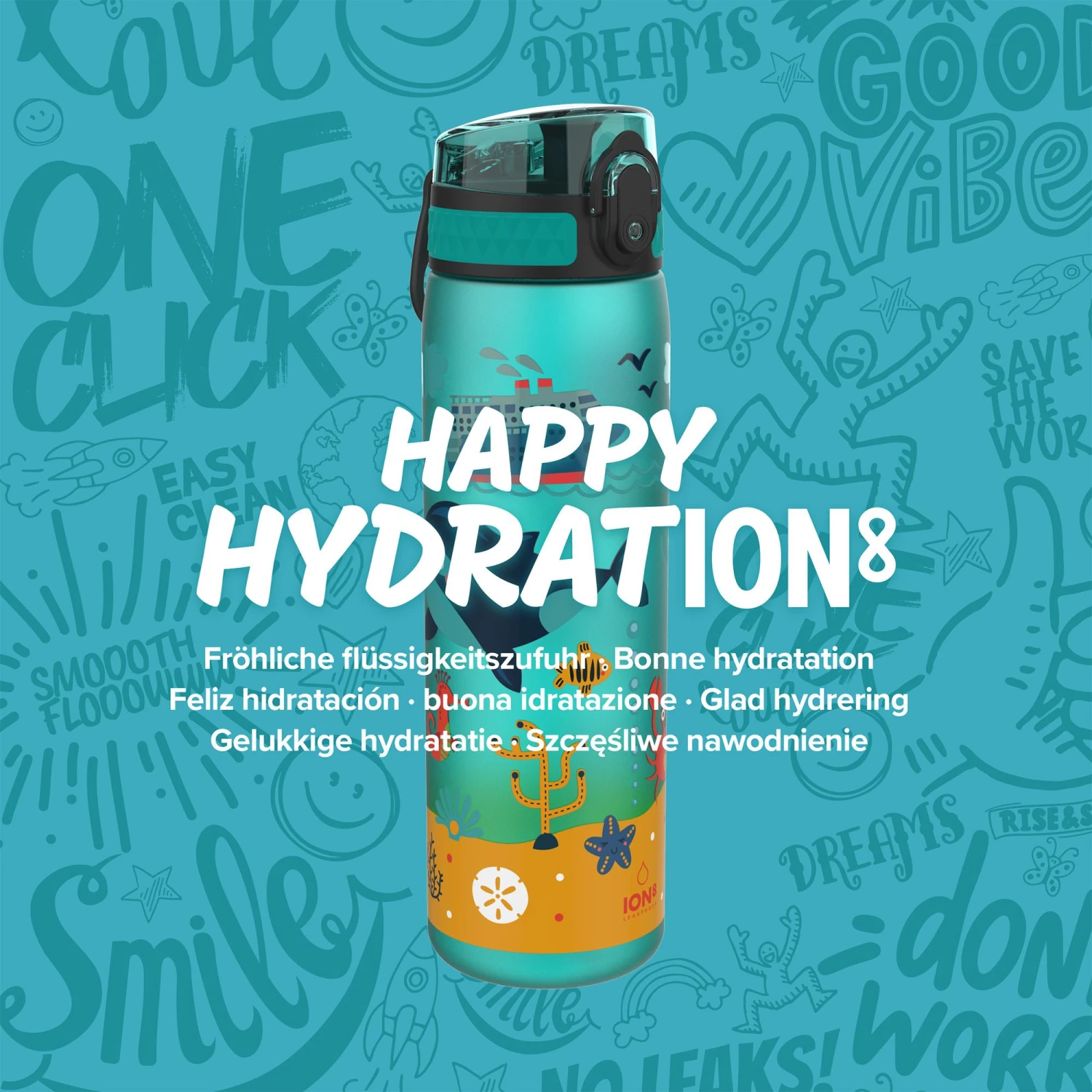 Water Bottles Ion8 Leak Proof Slim Water Bottle, BPA Free, Sealife, 600ml 7 Water Bottles Ion8 Leak Proof Slim Water Bottle, BPA Free, Sealife, 600ml