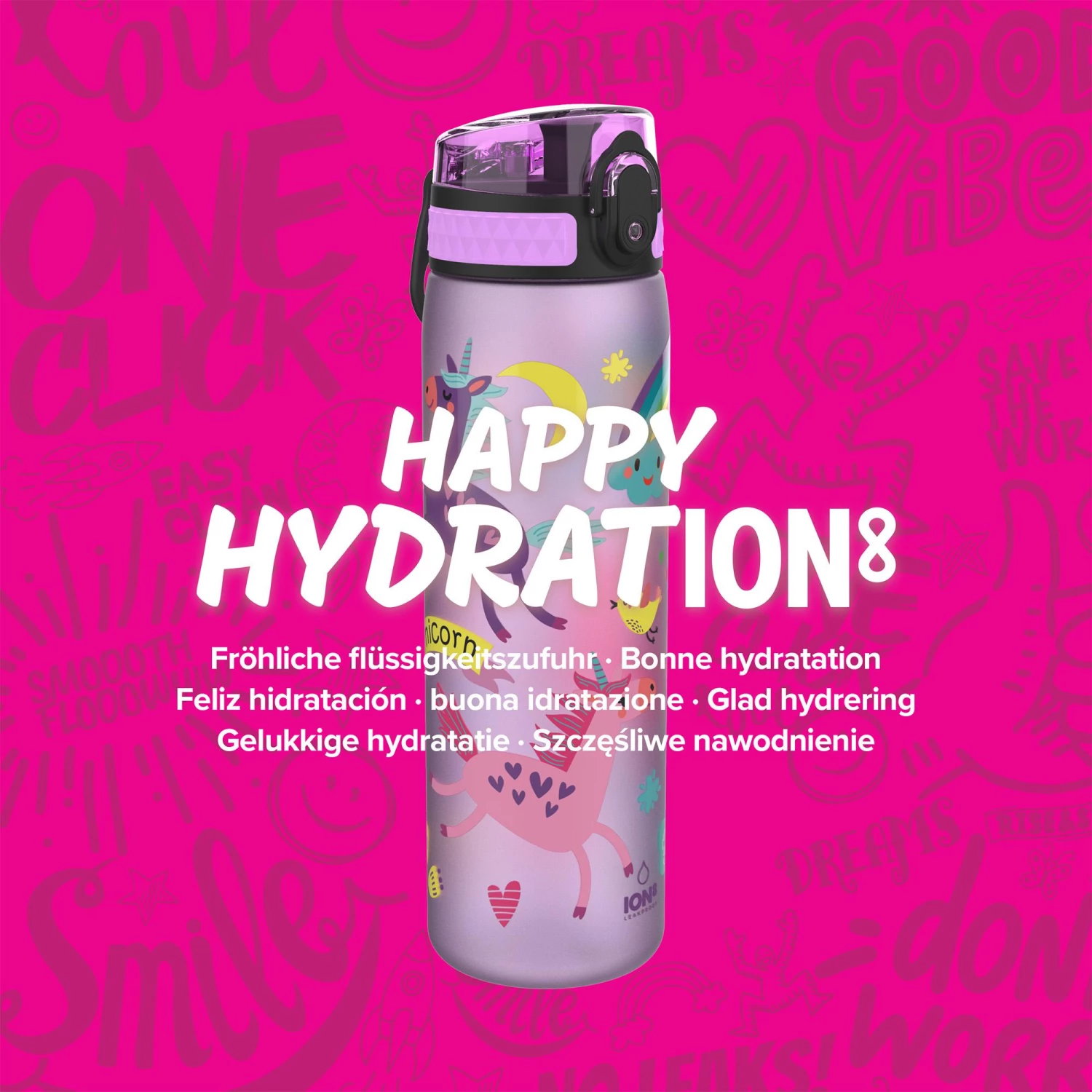 Ion8 Leak Proof Slim Water Bottle, Unicorns, 600ml 7 Ion8 Leak Proof Slim Water Bottle, Unicorns, 600ml