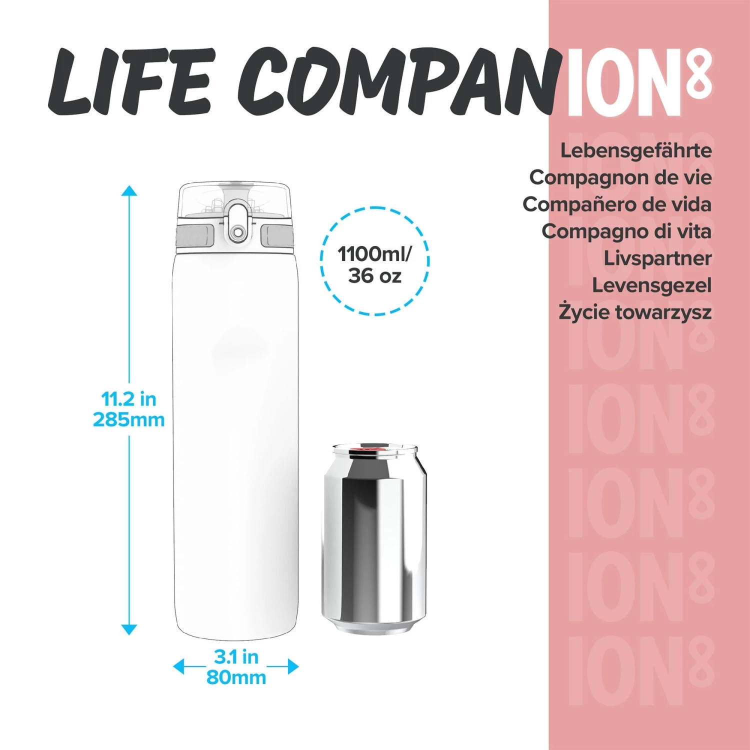 Water Bottles Ion8 Leak Proof 1 Litre Sports Water Bottle, BPA Free, Rose Quartz, 1100ml 4 Water Bottles Ion8 Leak Proof 1 Litre Sports Water Bottle, BPA Free, Rose Quartz, 1100ml