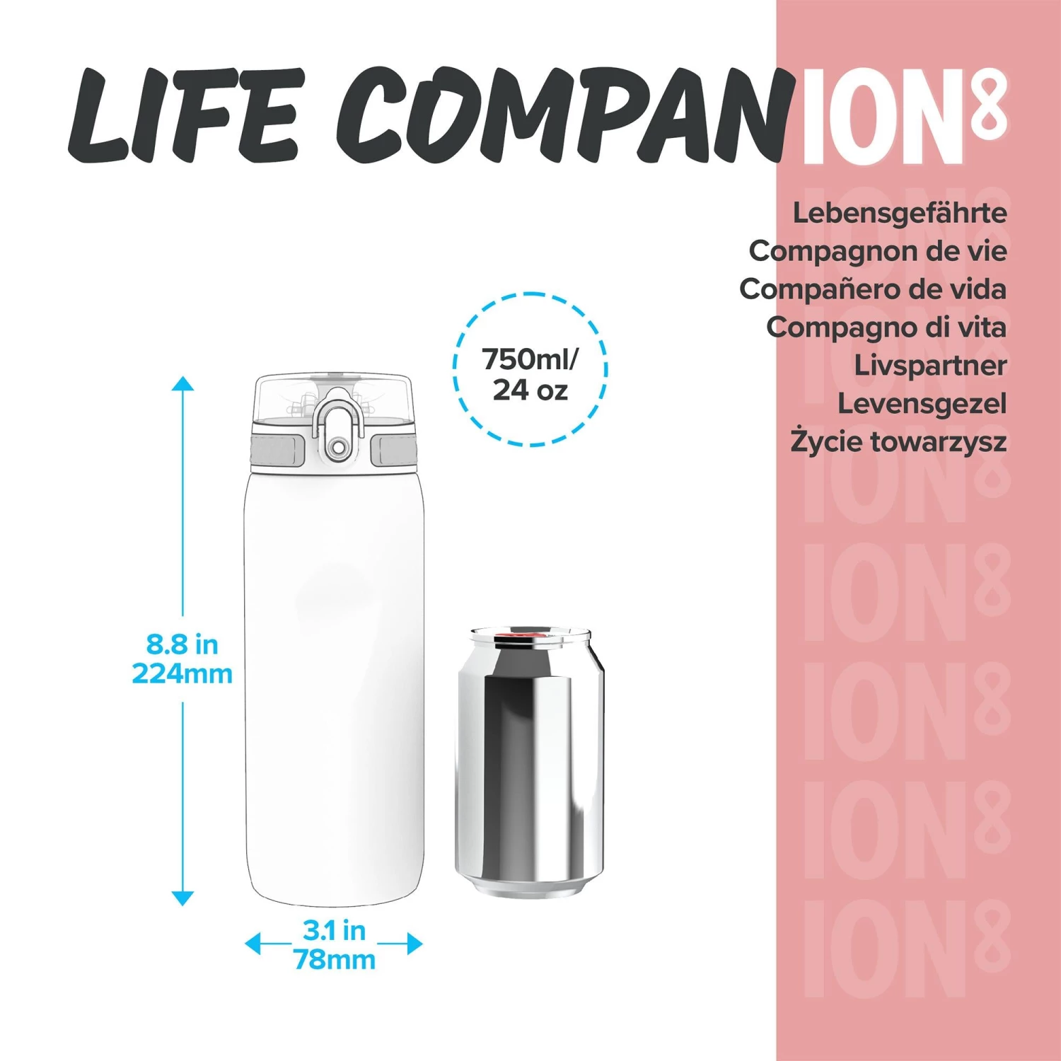 Ion8 Leak Proof Cycling Water Bottle, BPA Free, Rose Quartz, 750ml Water Bottles 4 Ion8 Leak Proof Cycling Water Bottle, BPA Free, Rose Quartz, 750ml Water Bottles