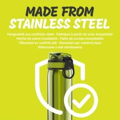 Water Bottles Ion8 Leak Proof Slim Water Bottle, Stainless Steel, Green, 600ml