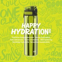 Water Bottles Ion8 Leak Proof Slim Water Bottle, Stainless Steel, Green, 600ml