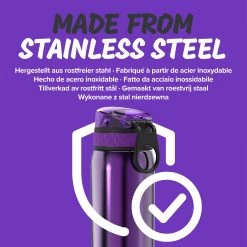 Ion8 Leak Proof Kids' Water Bottle, Stainless Steel, Purple, 400ml