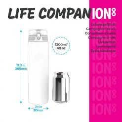 Ion8 Leak Proof 1 Litre Sports Water Bottle, Stainless Steel, Pink, 1200ml Water Bottles