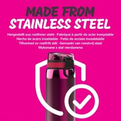Ion8 Leak Proof 1 Litre Sports Water Bottle, Stainless Steel, Pink, 1200ml Water Bottles