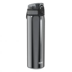 Ion8 Leak Proof Slim Water Bottle, Stainless Steel, Grey, 600ml