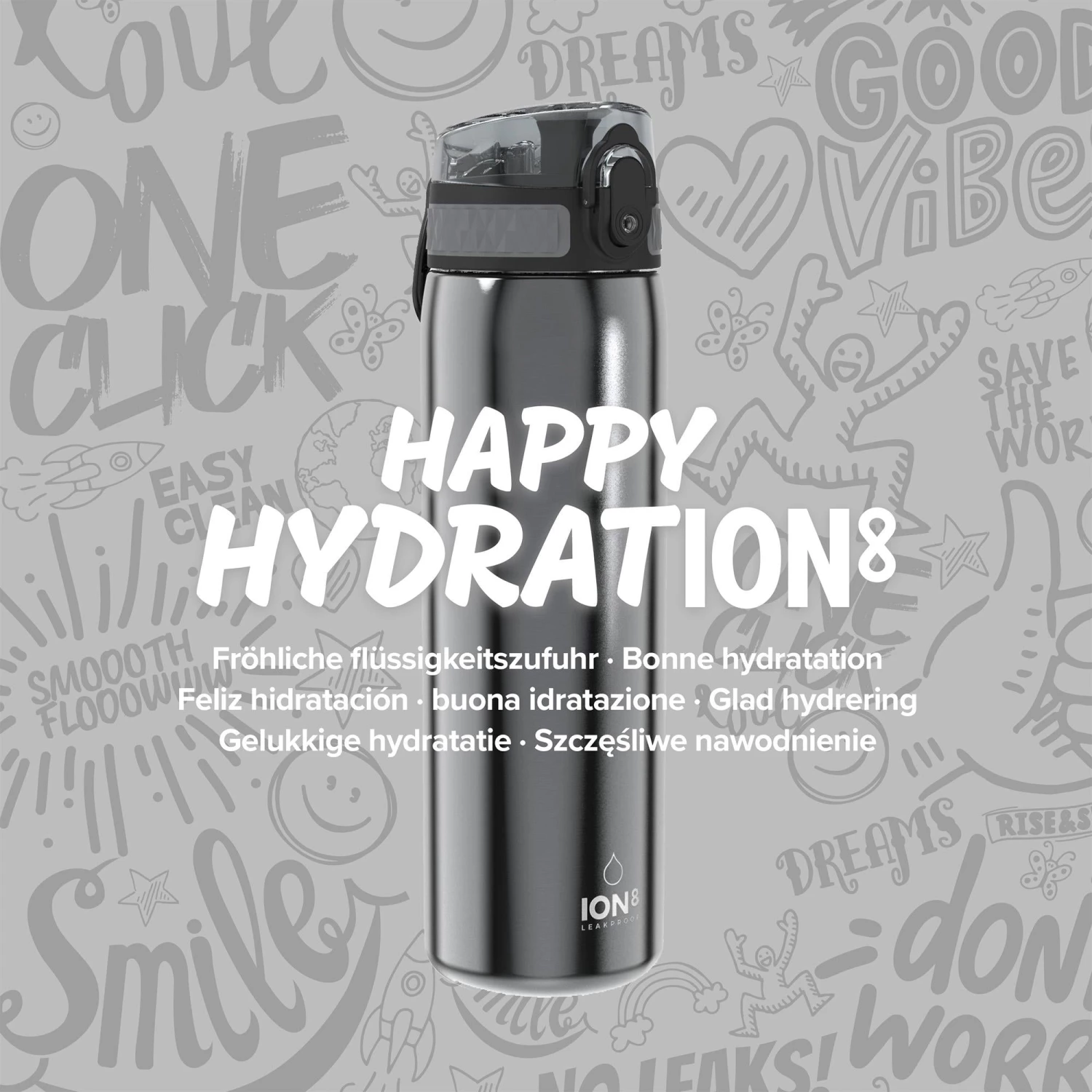 Ion8 Leak Proof Slim Water Bottle, Stainless Steel, Grey, 600ml 7 Ion8 Leak Proof Slim Water Bottle, Stainless Steel, Grey, 600ml