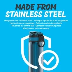 Water Bottles Ion8 Leak Proof Slim Water Bottle, Stainless Steel, Blue, 600ml