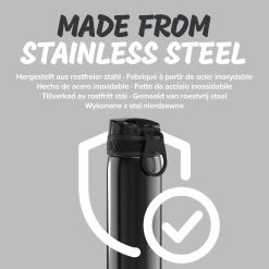 Water Bottles Ion8 Leak Proof Slim Water Bottle, Stainless Steel, Black, 600ml
