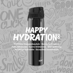 Water Bottles Ion8 Leak Proof Slim Water Bottle, Stainless Steel, Black, 600ml