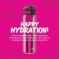 Water Bottles Ion8 Leak Proof Slim Water Bottle, Stainless Steel, Pink, 600ml