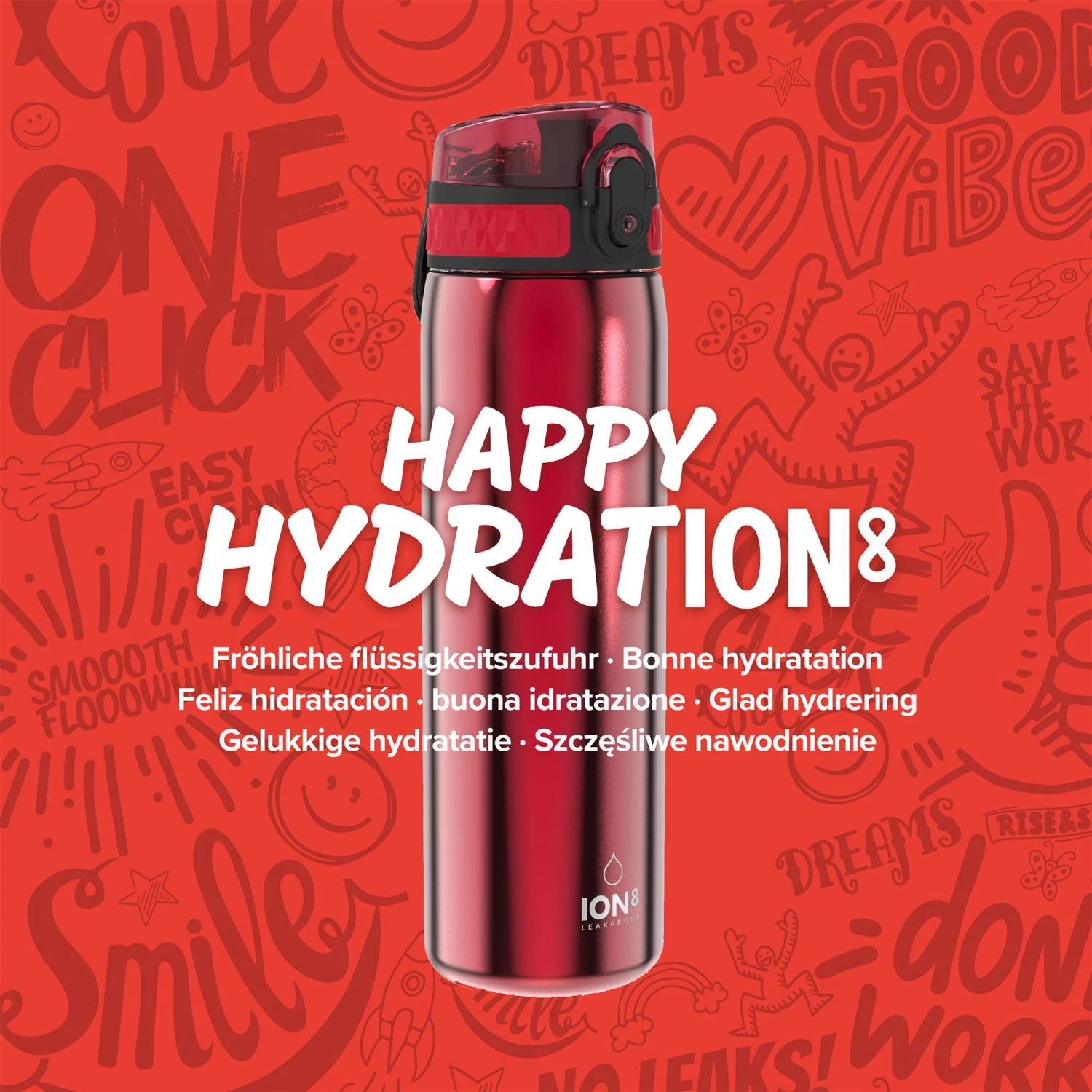 Water Bottles Ion8 Leak Proof Slim Water Bottle, Stainless Steel, Red, 600ml 7 Water Bottles Ion8 Leak Proof Slim Water Bottle, Stainless Steel, Red, 600ml