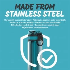 Water Bottles Ion8 Leak Proof Slim Water Bottle, Stainless Steel, Aqua, 600ml
