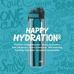 Water Bottles Ion8 Leak Proof Slim Water Bottle, Stainless Steel, Aqua, 600ml