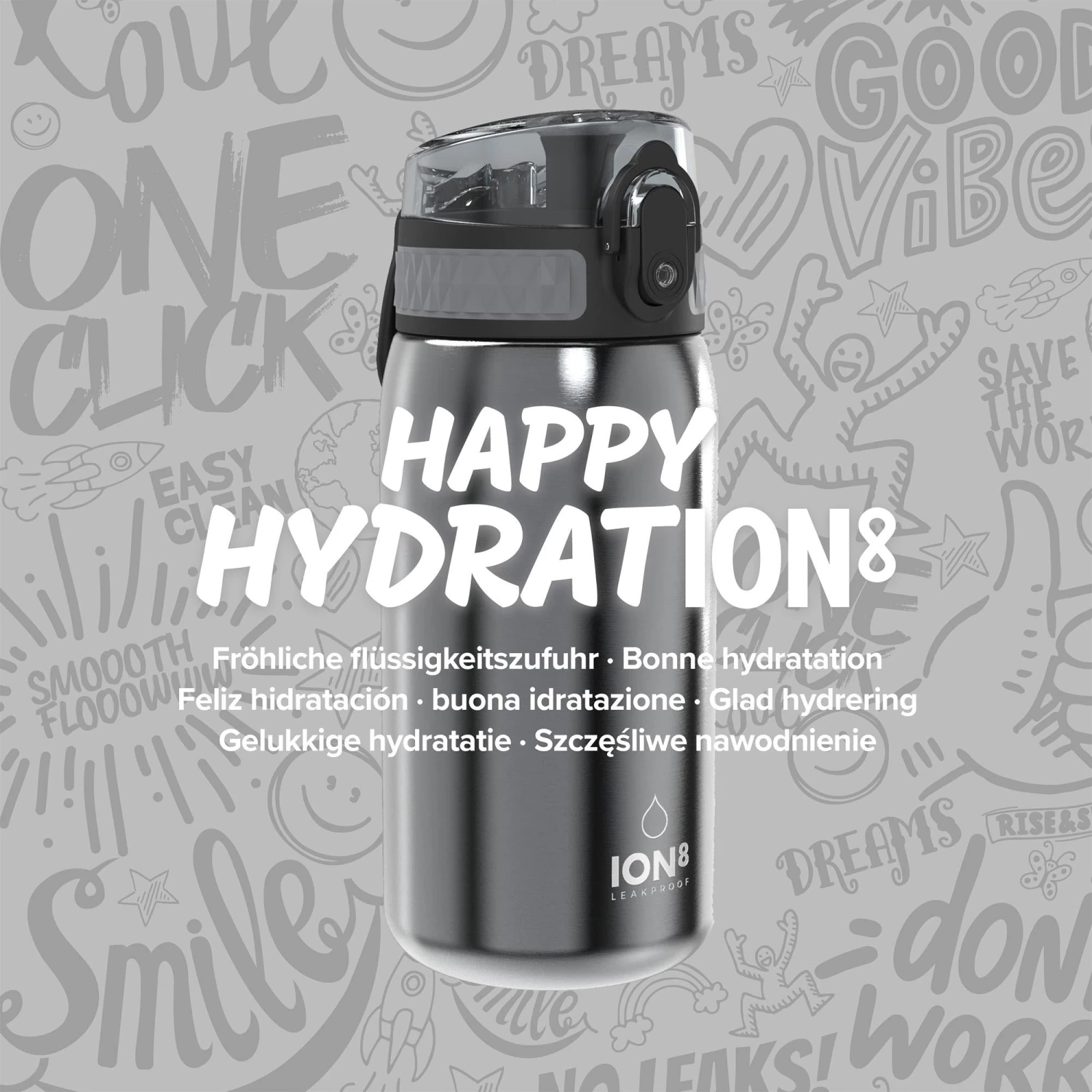 Ion8 Leak Proof Kids' Water Bottle, Stainless Steel, Grey, 400ml Water Bottles 7 Ion8 Leak Proof Kids' Water Bottle, Stainless Steel, Grey, 400ml Water Bottles