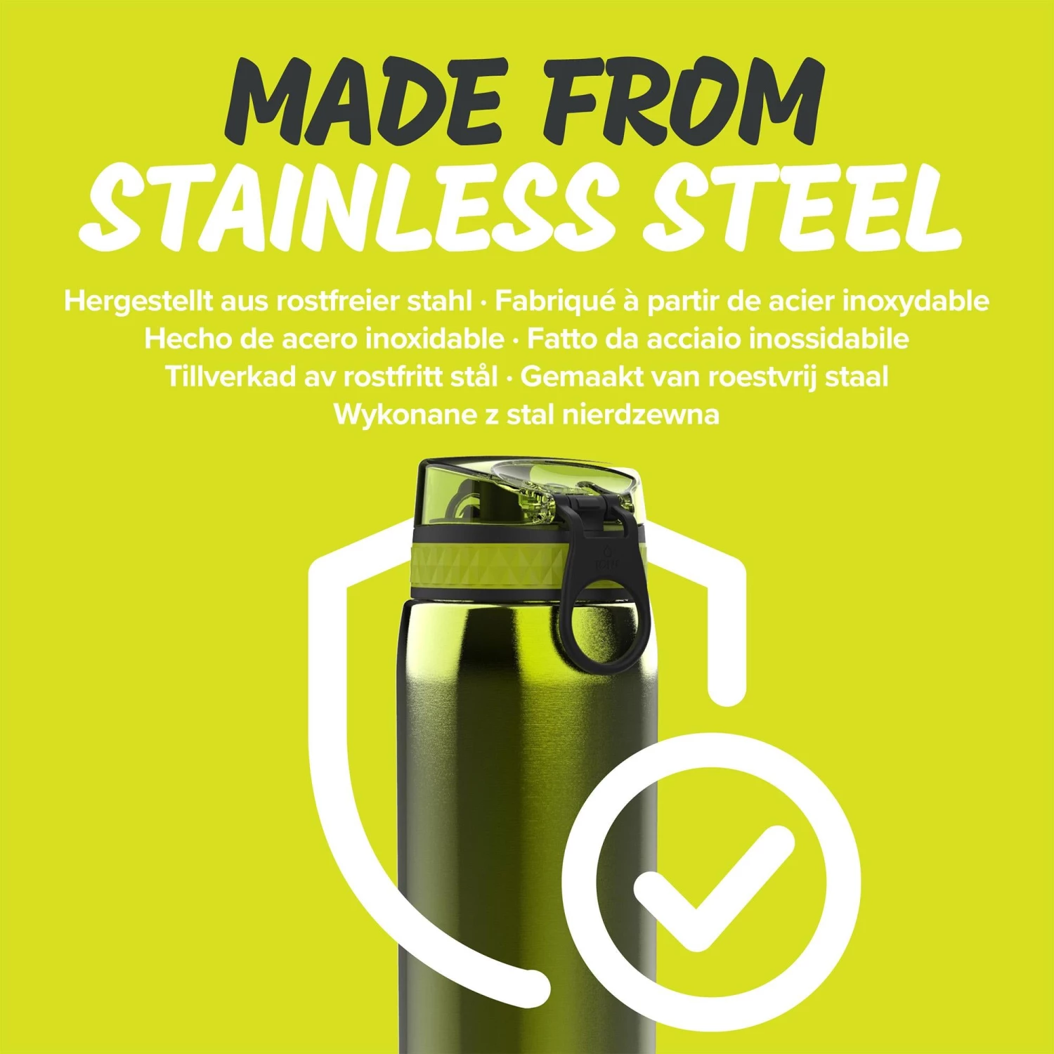 Water Bottles Ion8 Leak Proof 1 Litre Sports Water Bottle, Stainless Steel, Green, 1200ml 5 Water Bottles Ion8 Leak Proof 1 Litre Sports Water Bottle, Stainless Steel, Green, 1200ml