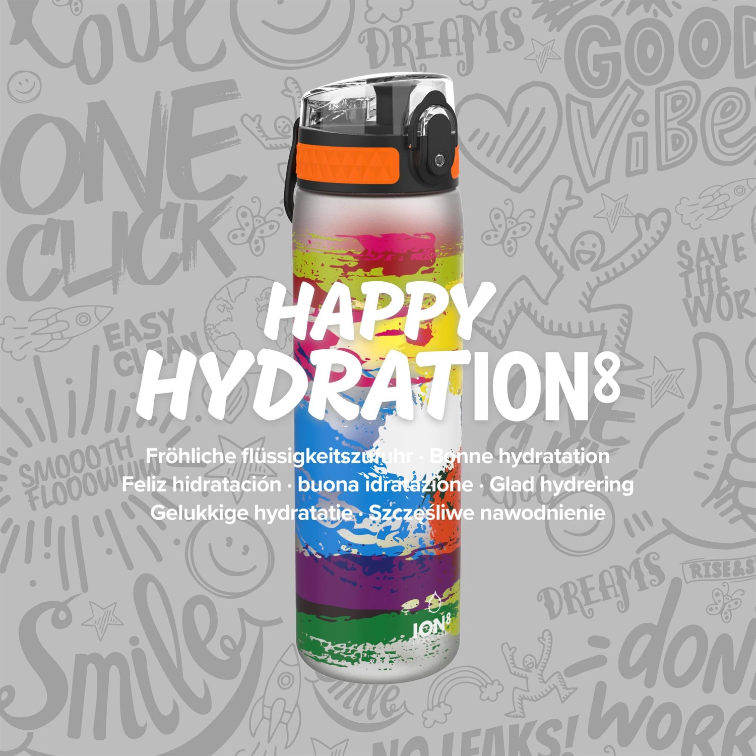 Water Bottles Ion8 Leak Proof Slim Water Bottle, BPA Free, Paint Splat, 600ml 7 Water Bottles Ion8 Leak Proof Slim Water Bottle, BPA Free, Paint Splat, 600ml