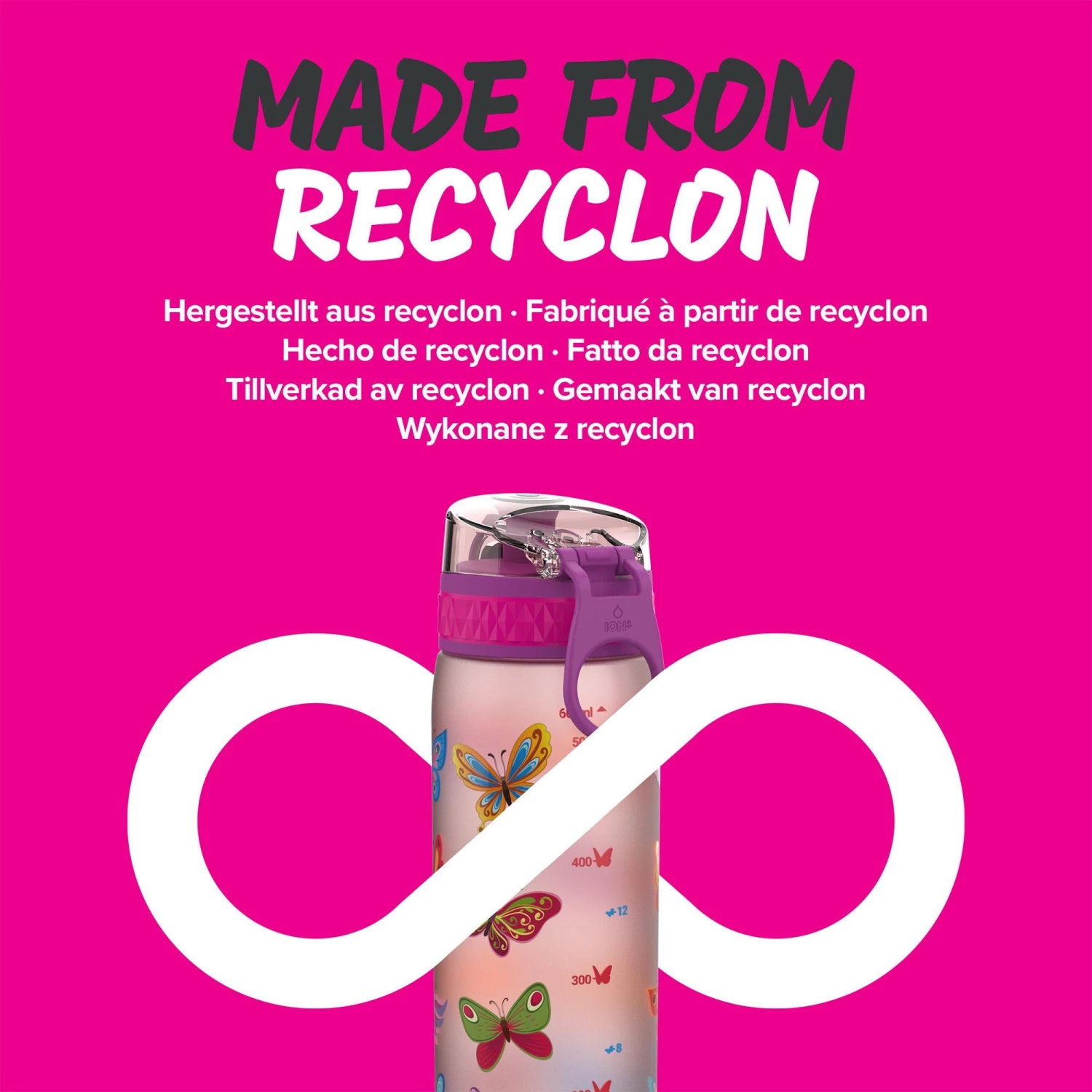 Ion8 Leak Proof Slim Water Bottle, BPA Free, Butterfly, 600ml 5 Ion8 Leak Proof Slim Water Bottle, BPA Free, Butterfly, 600ml