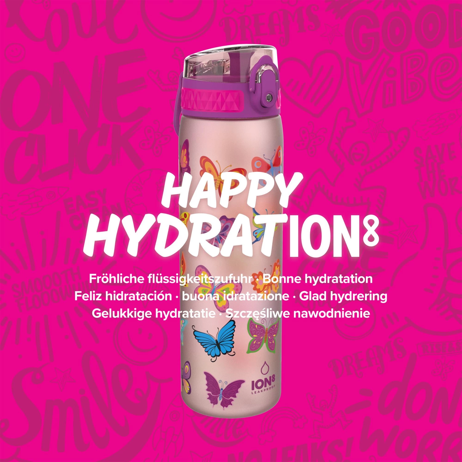 Ion8 Leak Proof Slim Water Bottle, BPA Free, Butterfly, 600ml 7 Ion8 Leak Proof Slim Water Bottle, BPA Free, Butterfly, 600ml