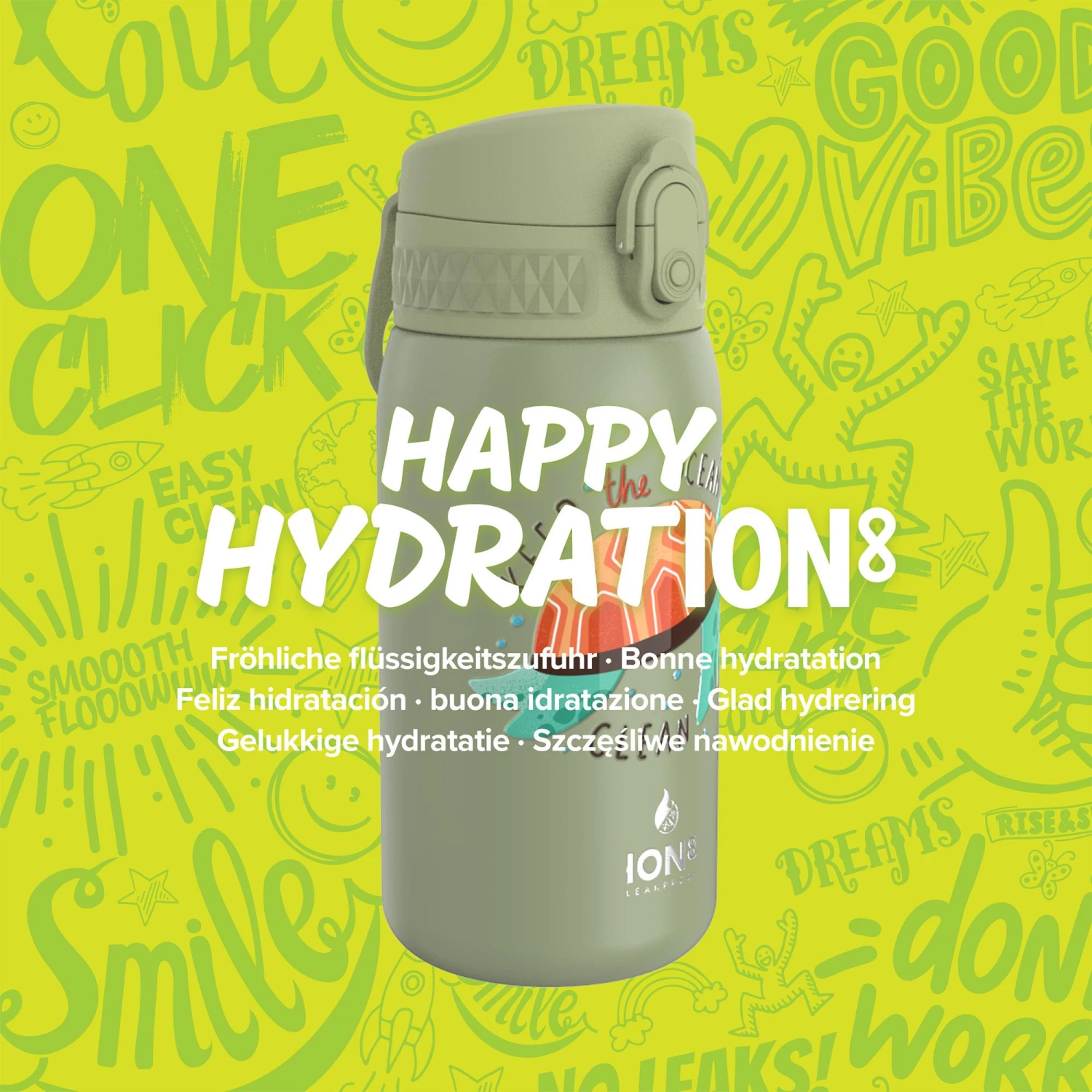 Water Bottles Ion8 Leak Proof Kids' Water Bottle, Vacuum Insulated Steel, 320ml (11oz), Ocean Turtle 8 Water Bottles Ion8 Leak Proof Kids' Water Bottle, Vacuum Insulated Steel, 320ml (11oz), Ocean Turtle