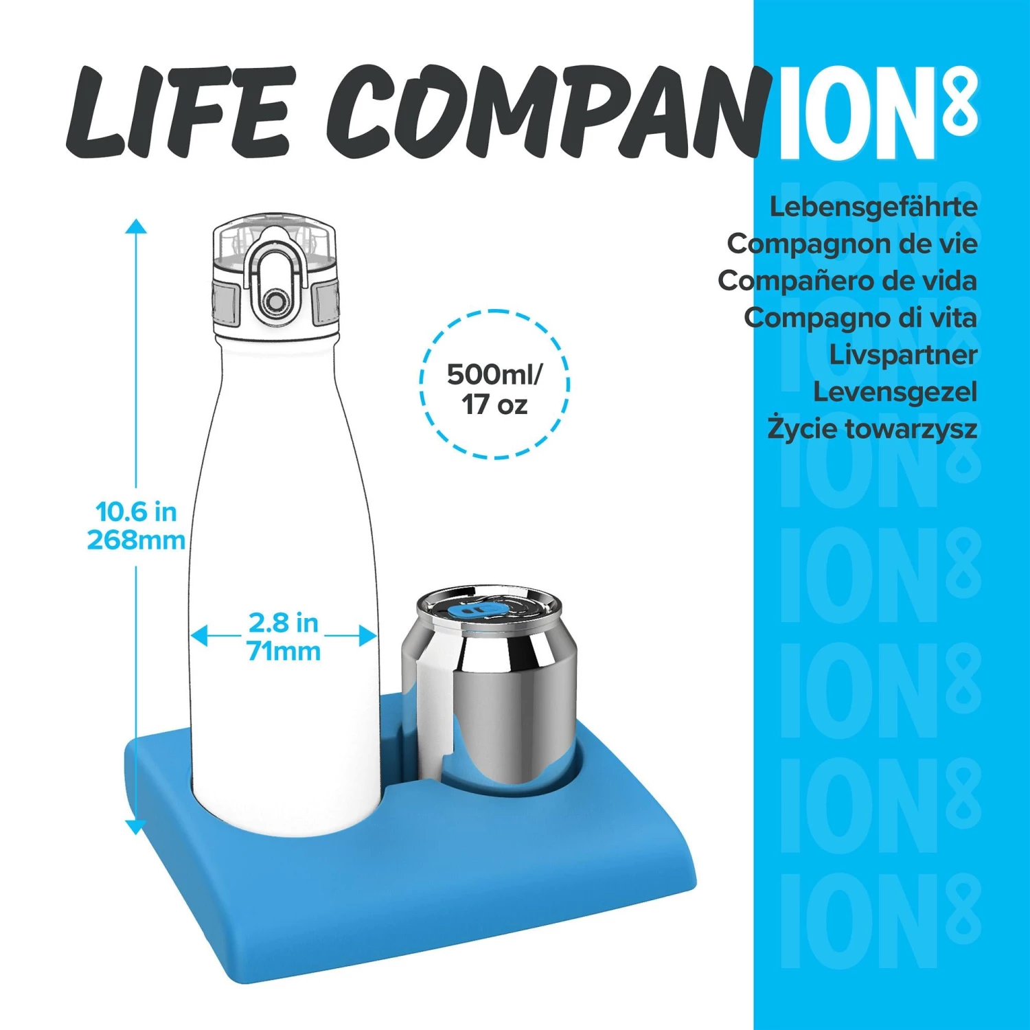 Ion8 Leak Proof Vacuum Insulated Stainless Steel Water Bottle, 500ml (17oz), Happy Earth 4 Ion8 Leak Proof Vacuum Insulated Stainless Steel Water Bottle, 500ml (17oz), Happy Earth