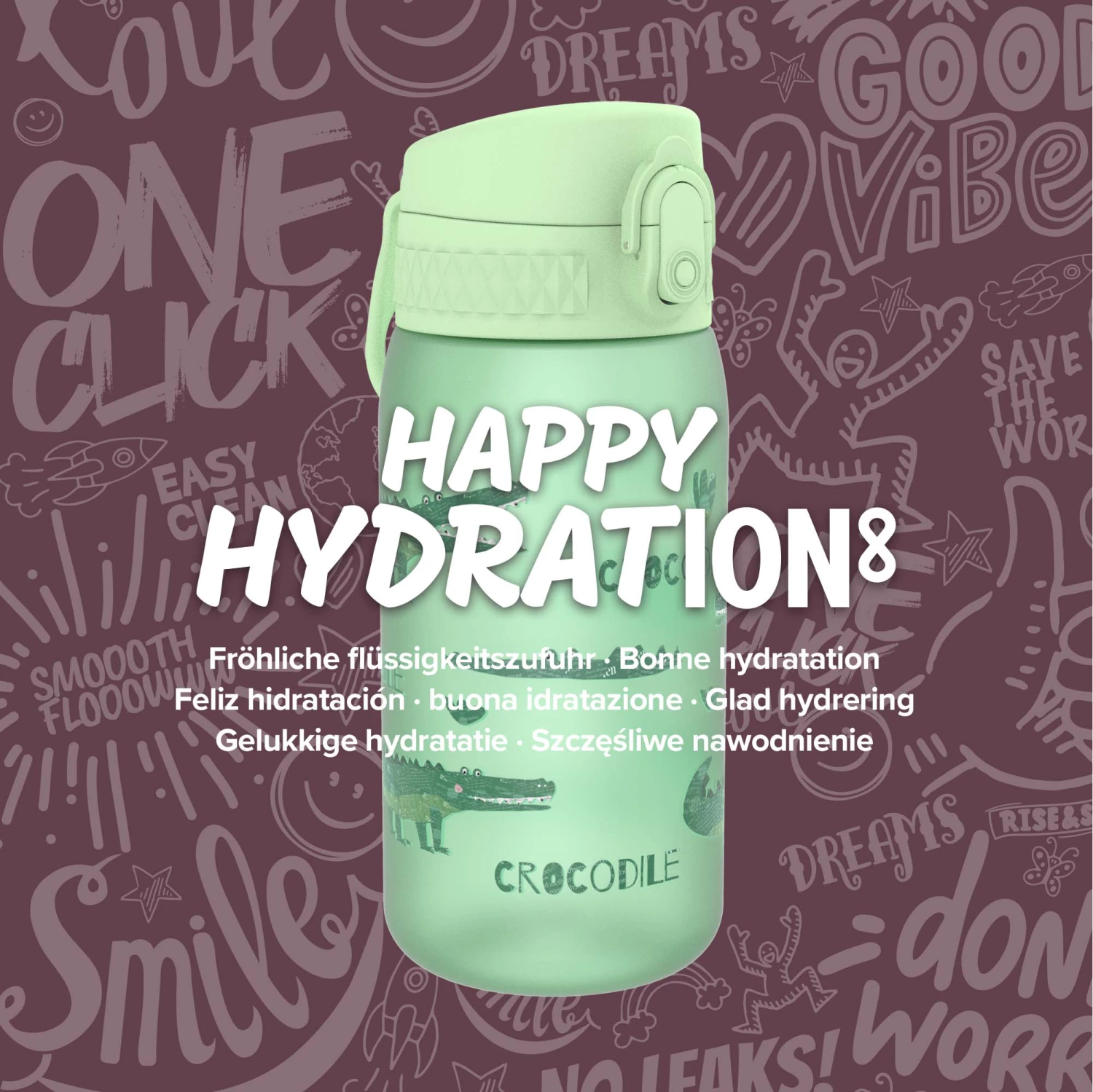 Ion8 Leak Proof Kids' Water Bottle, BPA Free, Crocodiles, 400ml (13oz) 8 Ion8 Leak Proof Kids' Water Bottle, BPA Free, Crocodiles, 400ml (13oz)