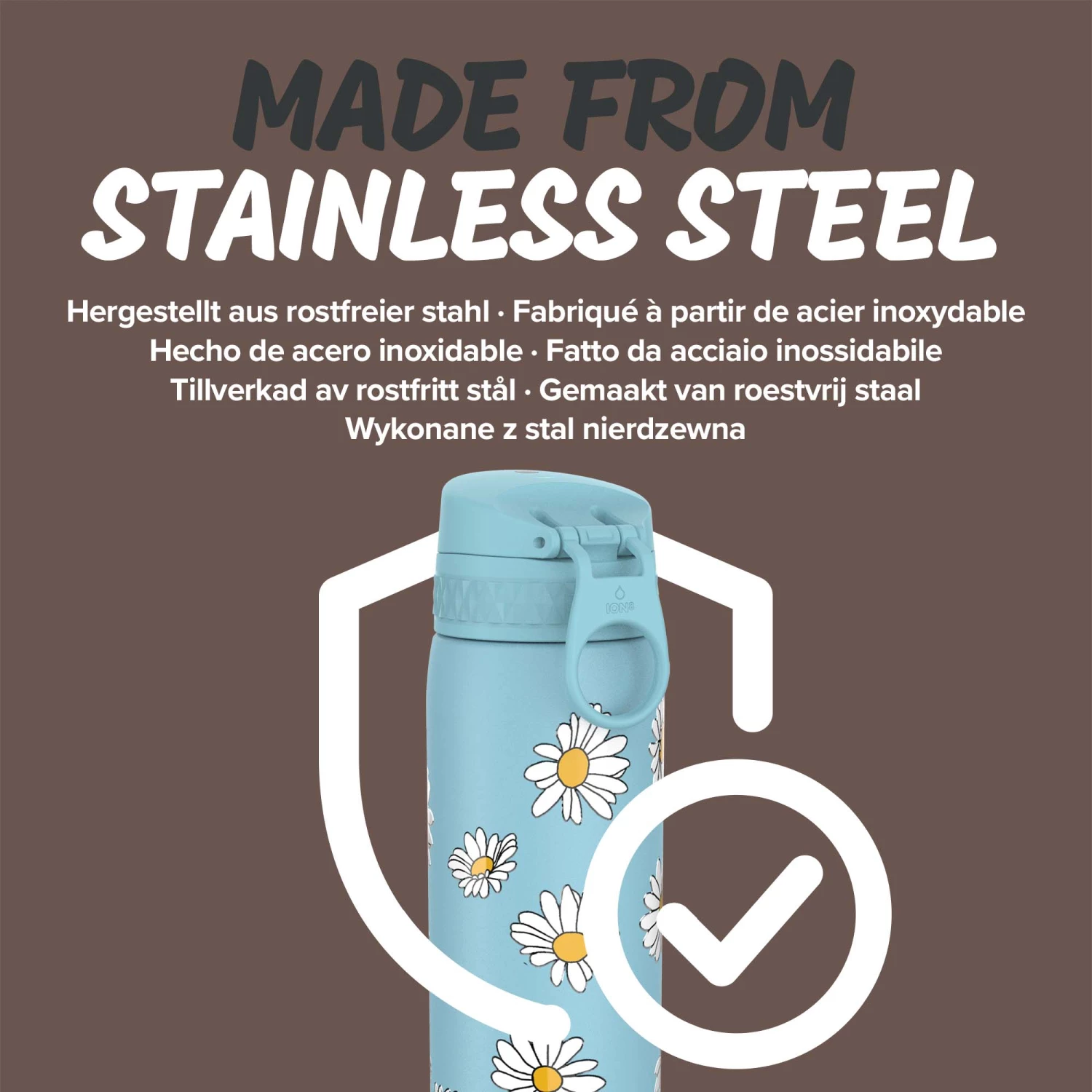 Ion8 Leak Proof Slim Water Bottle, Stainless Steel, Daisies, 600ml (20oz) Water Bottles 6 Ion8 Leak Proof Slim Water Bottle, Stainless Steel, Daisies, 600ml (20oz) Water Bottles