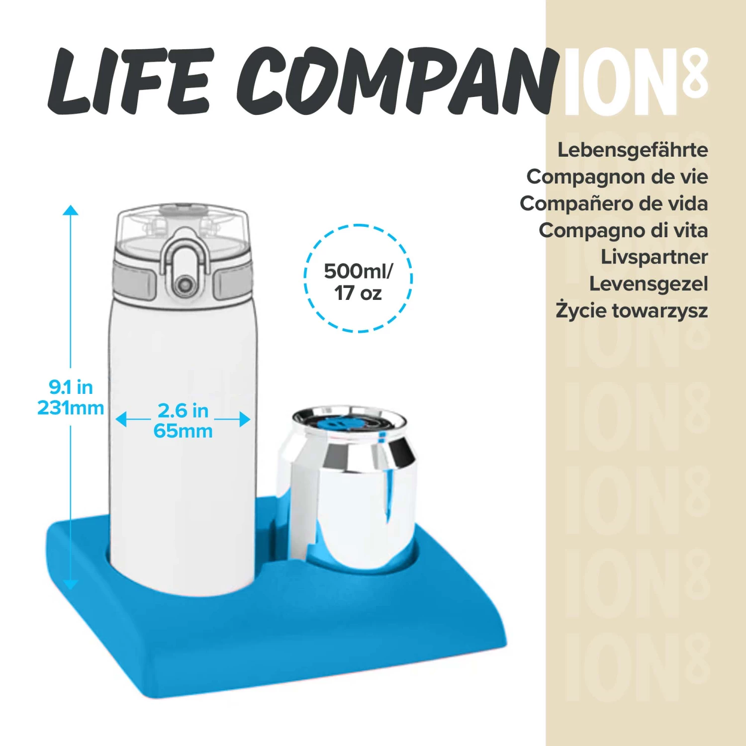 Ion8 Leak Proof Slim Water Bottle, Vacuum Insulated, Ash Navy, 500ml (17oz) 5 Ion8 Leak Proof Slim Water Bottle, Vacuum Insulated, Ash Navy, 500ml (17oz)