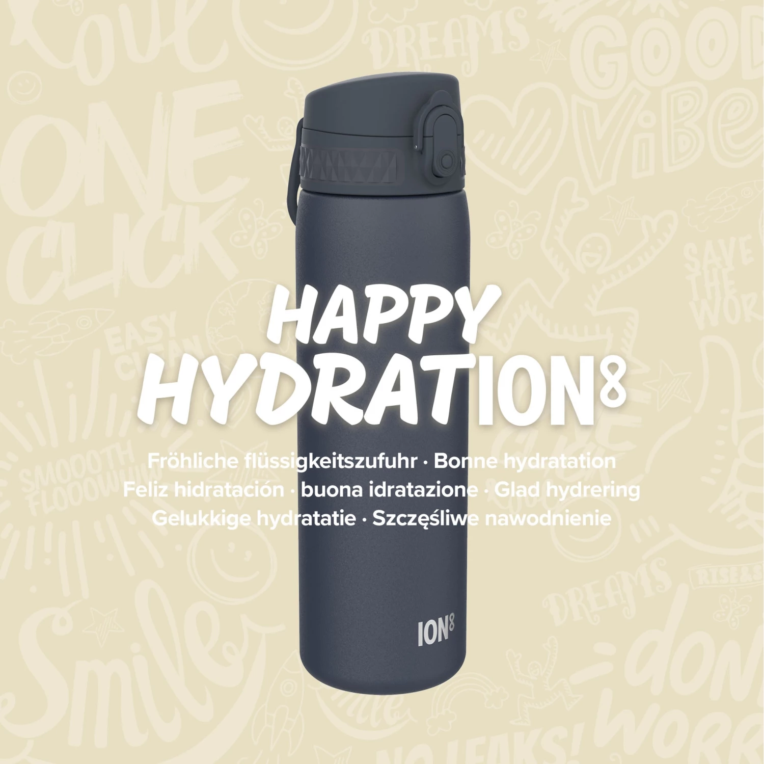 Ion8 Leak Proof Slim Water Bottle, Vacuum Insulated, Ash Navy, 500ml (17oz) 8 Ion8 Leak Proof Slim Water Bottle, Vacuum Insulated, Ash Navy, 500ml (17oz)