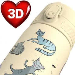 Water Bottles Ion8 Leak Proof Slim Water Bottle, Stainless Steel, Cats, 600ml (20oz)