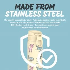 Water Bottles Ion8 Leak Proof Slim Water Bottle, Stainless Steel, Cats, 600ml (20oz)