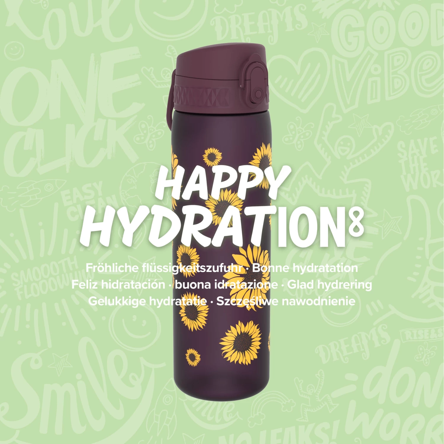 Ion8 Leak Proof Slim Water Bottle, BPA Free, Sunflowers, 600ml (20oz) 8 Ion8 Leak Proof Slim Water Bottle, BPA Free, Sunflowers, 600ml (20oz)