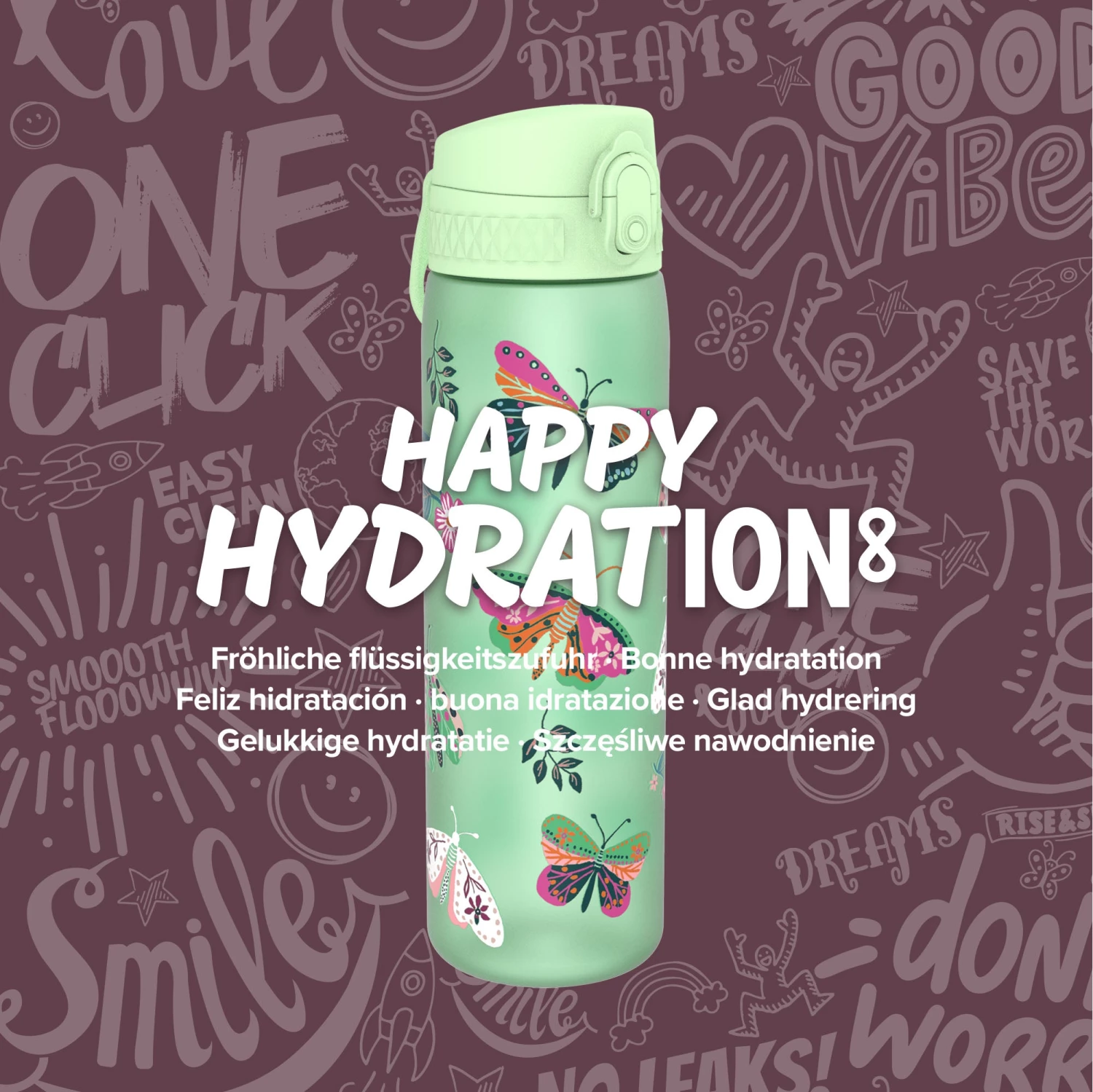 Water Bottles Ion8 Leak Proof Slim Water Bottle, BPA Free, Wild Butterfly, 600ml (20oz) 8 Water Bottles Ion8 Leak Proof Slim Water Bottle, BPA Free, Wild Butterfly, 600ml (20oz)