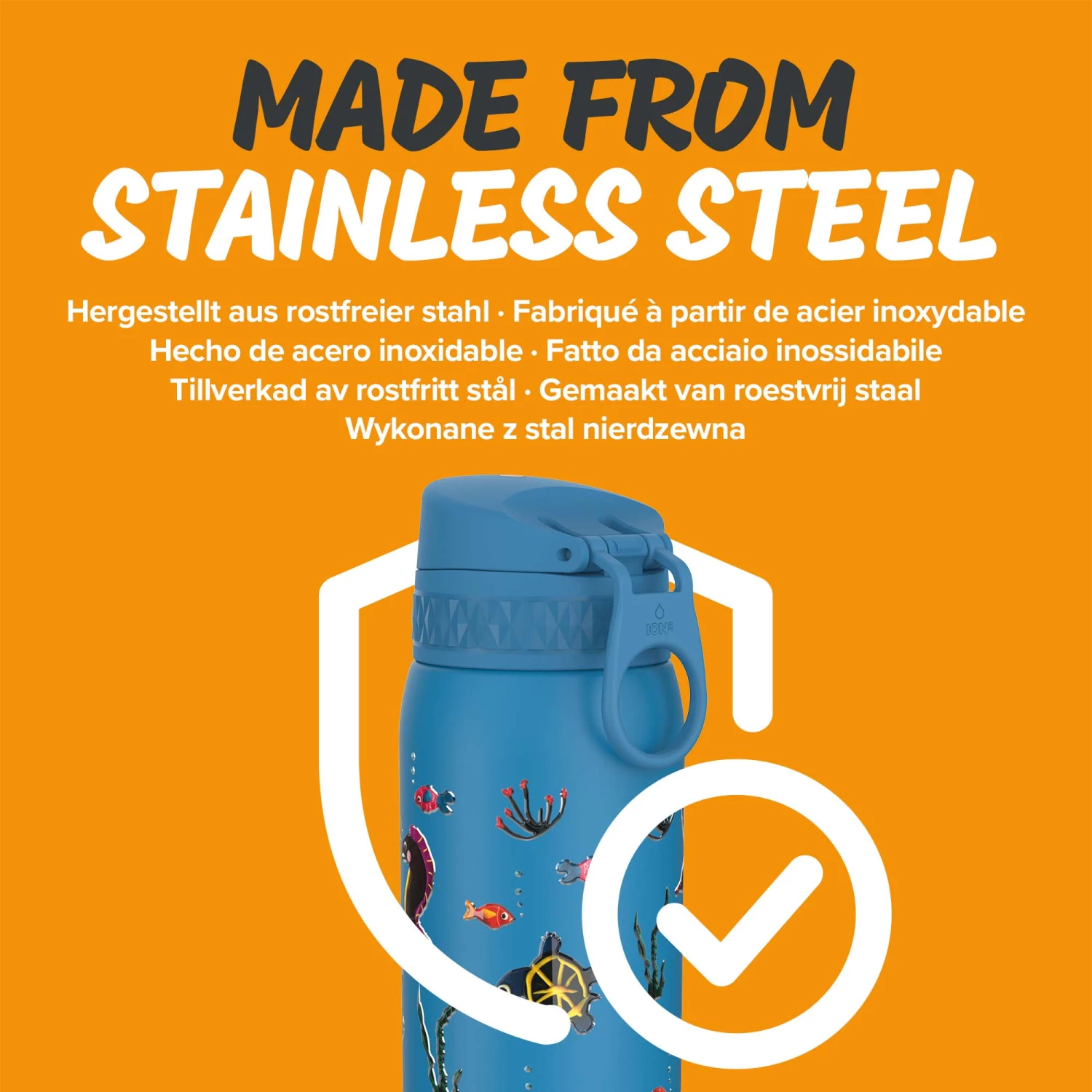 Ion8 Leak Proof Kids' Water Bottle, Stainless Steel, Sealife, 400ml (13oz) 7 Ion8 Leak Proof Kids' Water Bottle, Stainless Steel, Sealife, 400ml (13oz)
