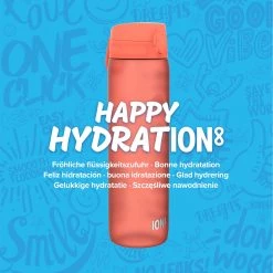 Ion8 Leak Proof 1 Litre Water Bottle, BPA Free, Coral Motivator, 1100ml (36oz) Water Bottles
