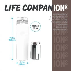 Water Bottles Ion8 Leak Proof 1 Litre Water Bottle, Stainless Steel, Alaskan Blue, 1200ml