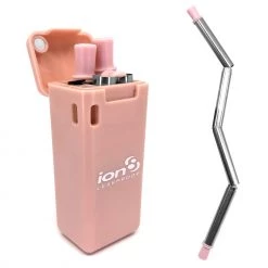 Ion8 Collapsible Reusable Stainless Steel Drinking Straw With Travel Case, Pink Xtras & Add-Ons